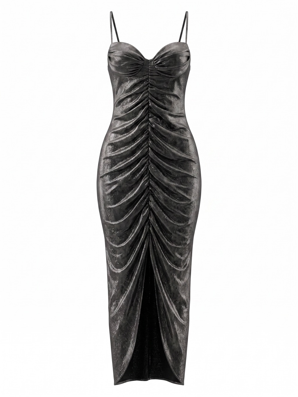 Vintage Steppin’ Out Metallic Gathered Dress Spagetti Straps Black Juniors 9